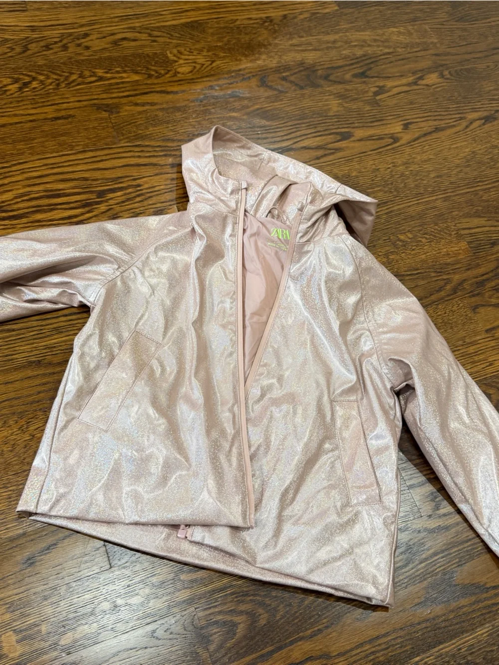 Zara Iridescent Light Pink Hooded Rain Jacket for toddler